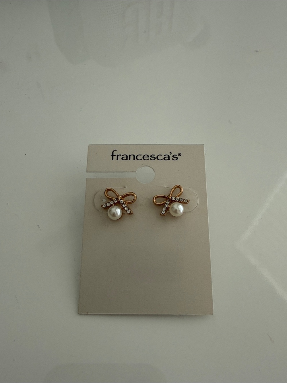 NWT Francesca's Collections Gold Bow Pearl Earrings